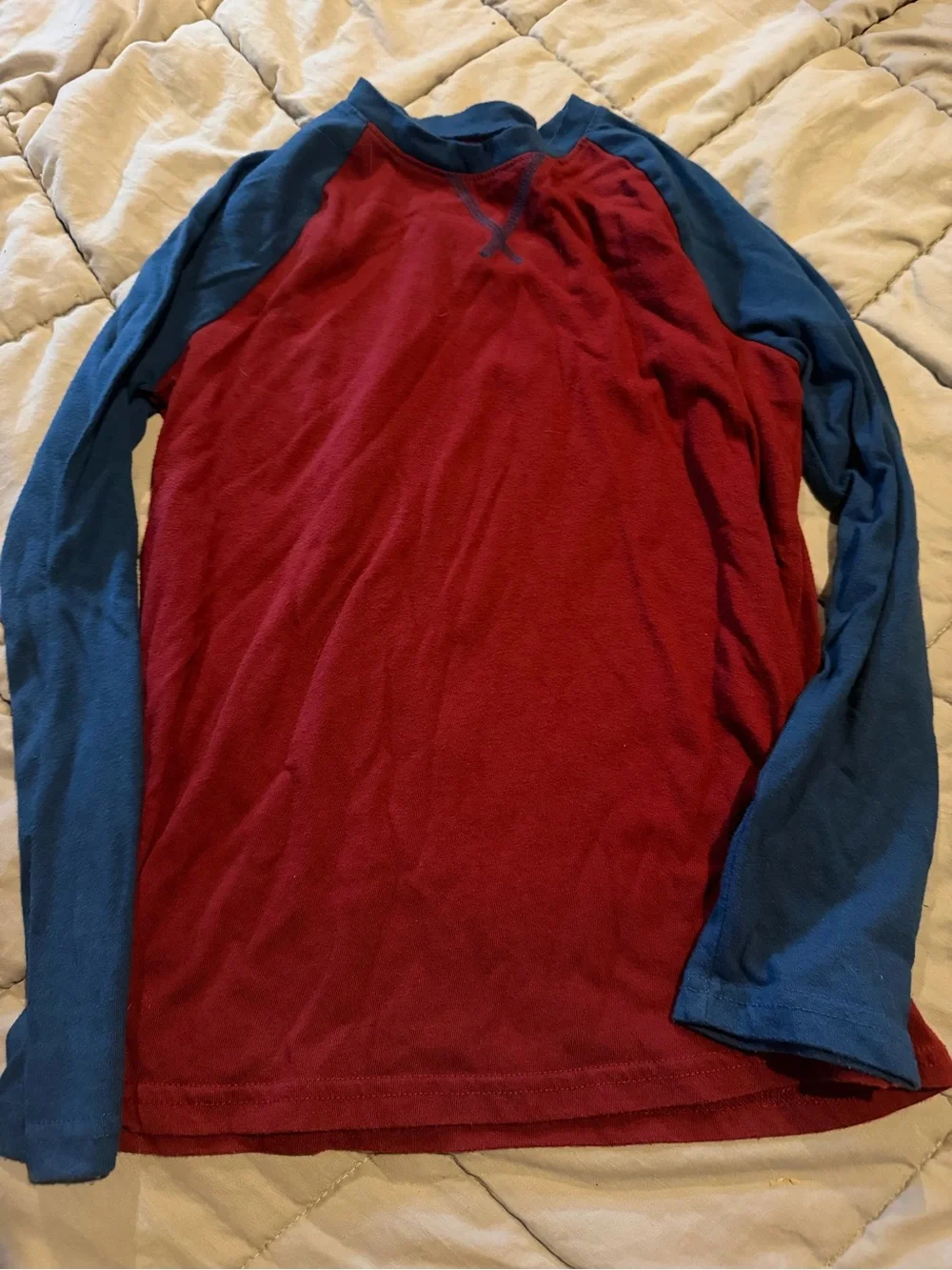 jumping beans Red Body Long-Sleeve Raglan with Blue Sleeves